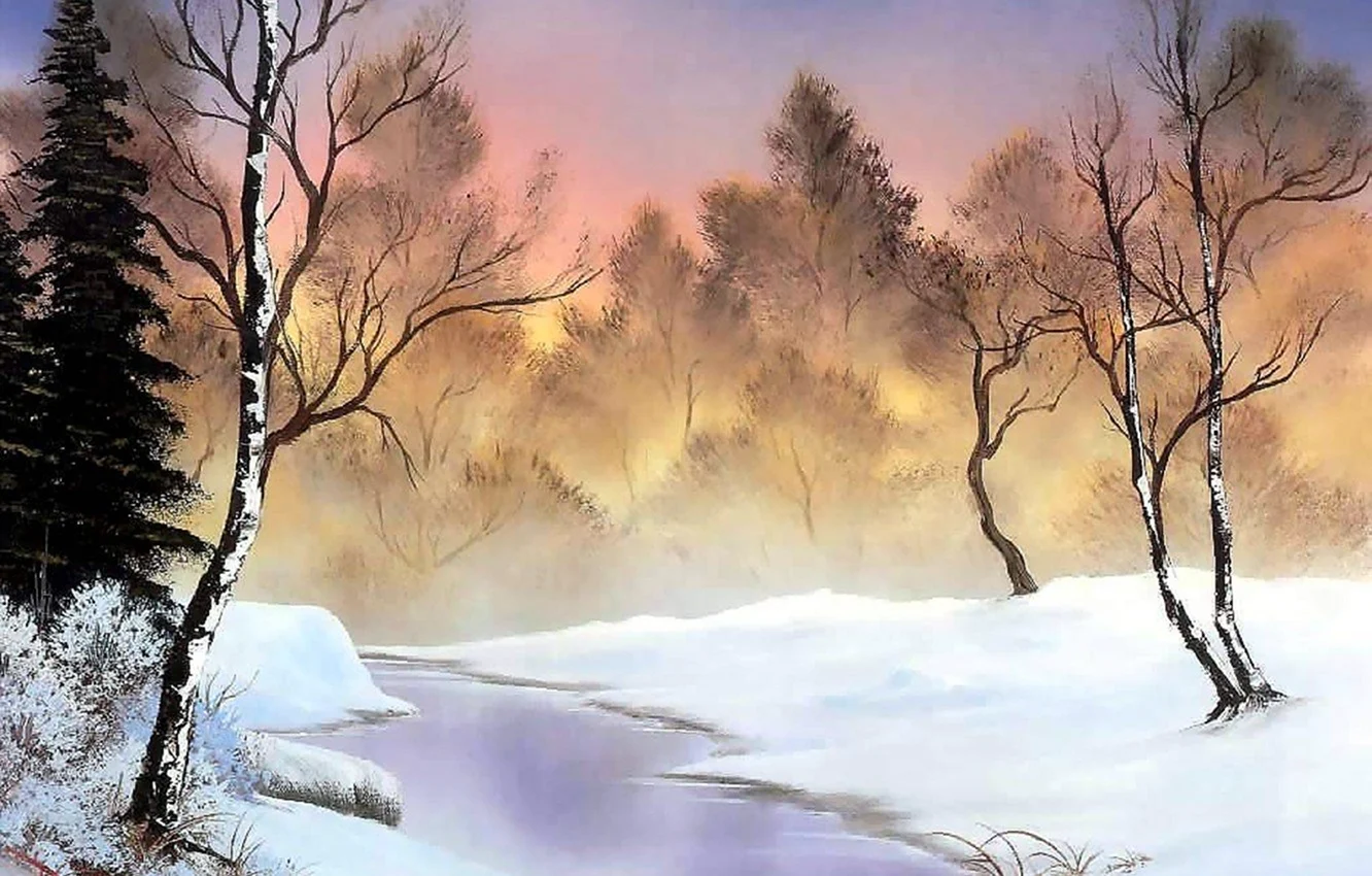 Боб Росс зимний пейзаж