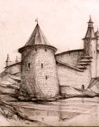 Древнерусский город-крепость изо 4 Новгород