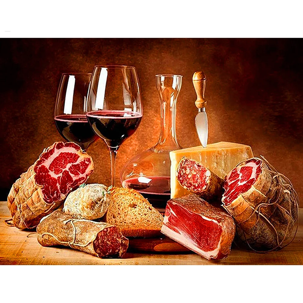 Картина с вином мясом