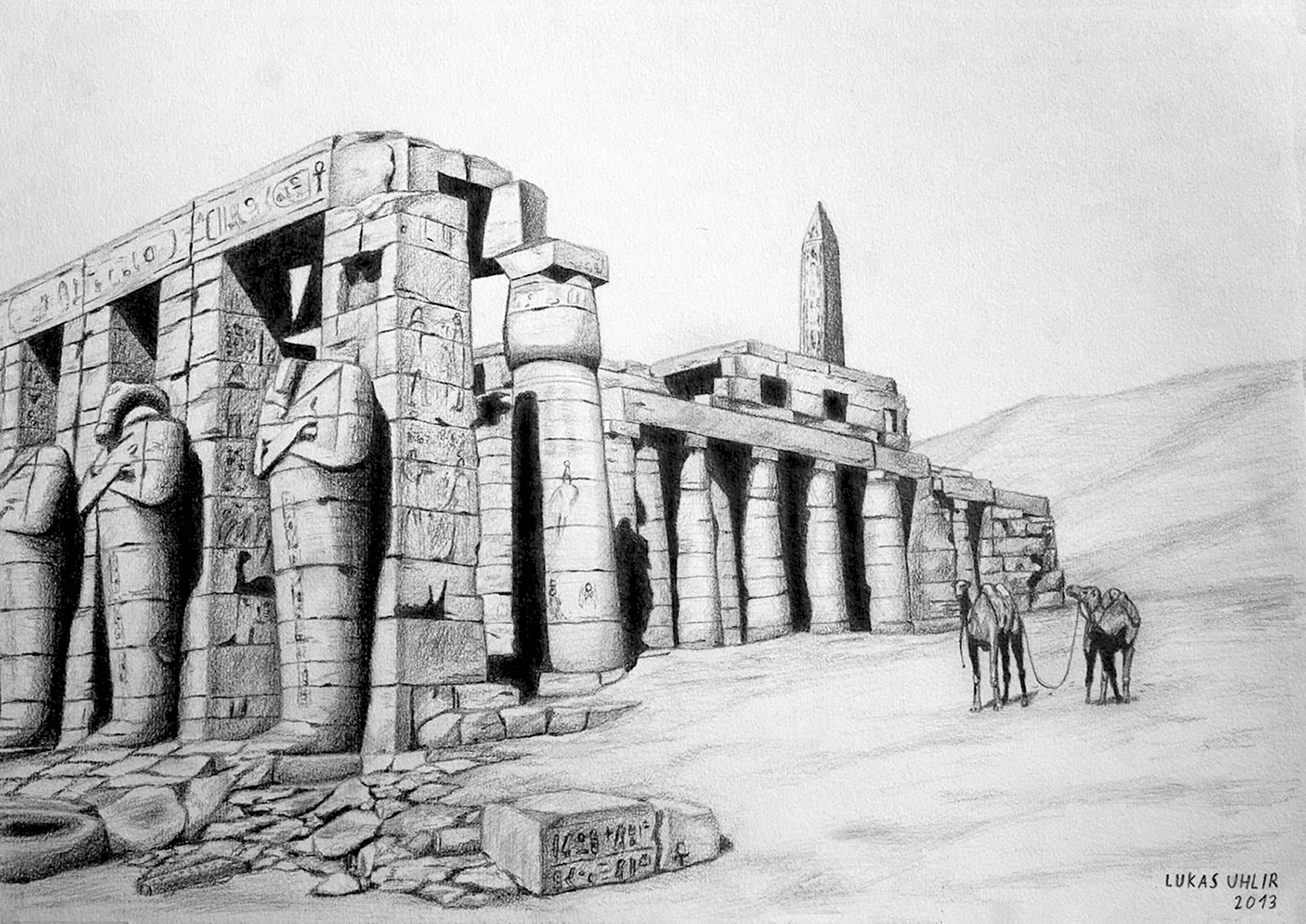 Храм в Фивах Египет черно белая