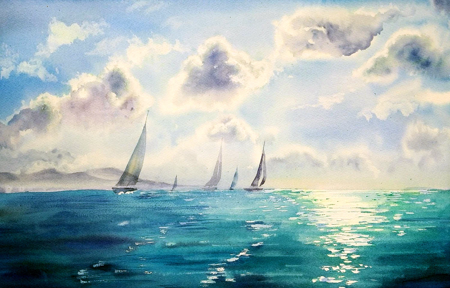 «Морской пейзаж с чайкой и яхтами» Дарья Куцаева