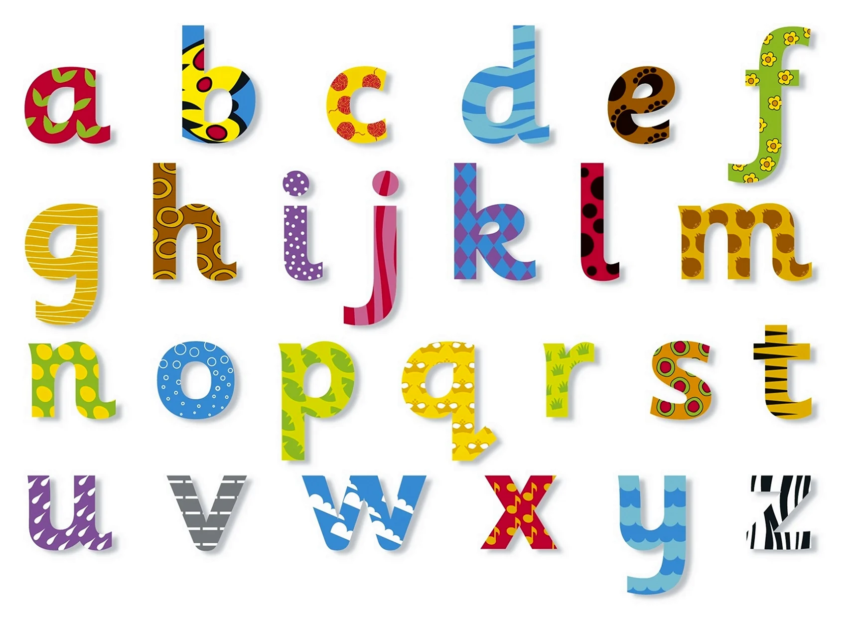 Разноцветные английские буквы для оформления
