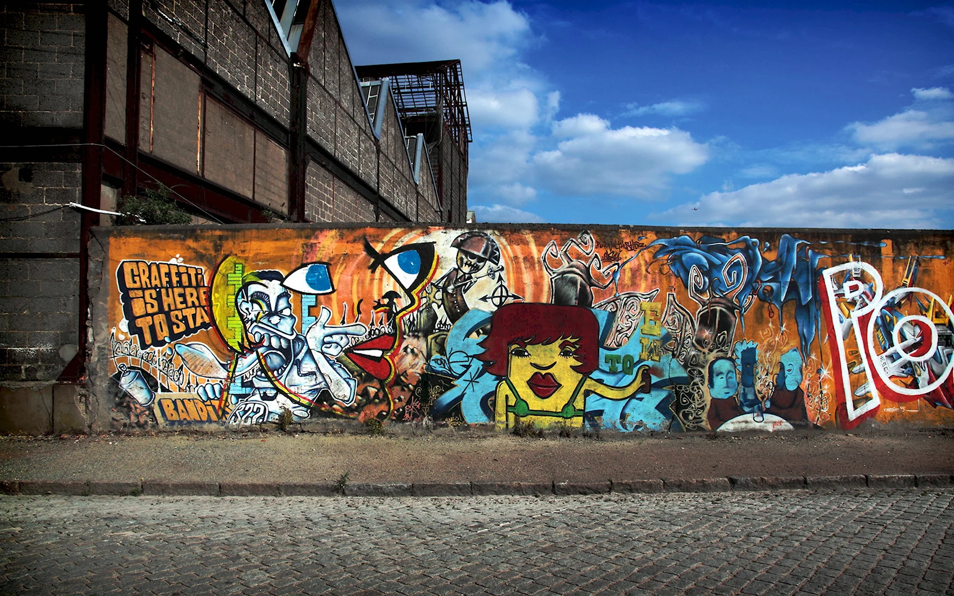 Стена улица гетто с граффити