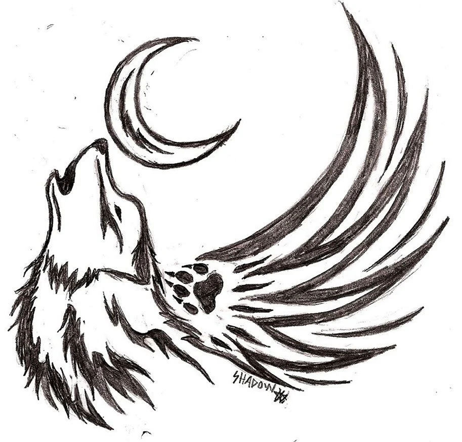 Волк с крыльями тату эскиз